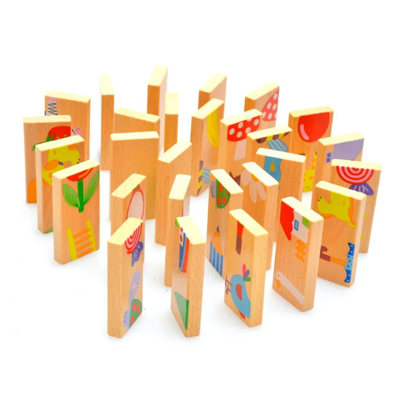 New 28pcs/set Animal Colored Dominoes Wooden Puzzle Cartoon Montessori Educational Baby Toys Cute Birthday Gifts Funny Kids Game | Игрушки и