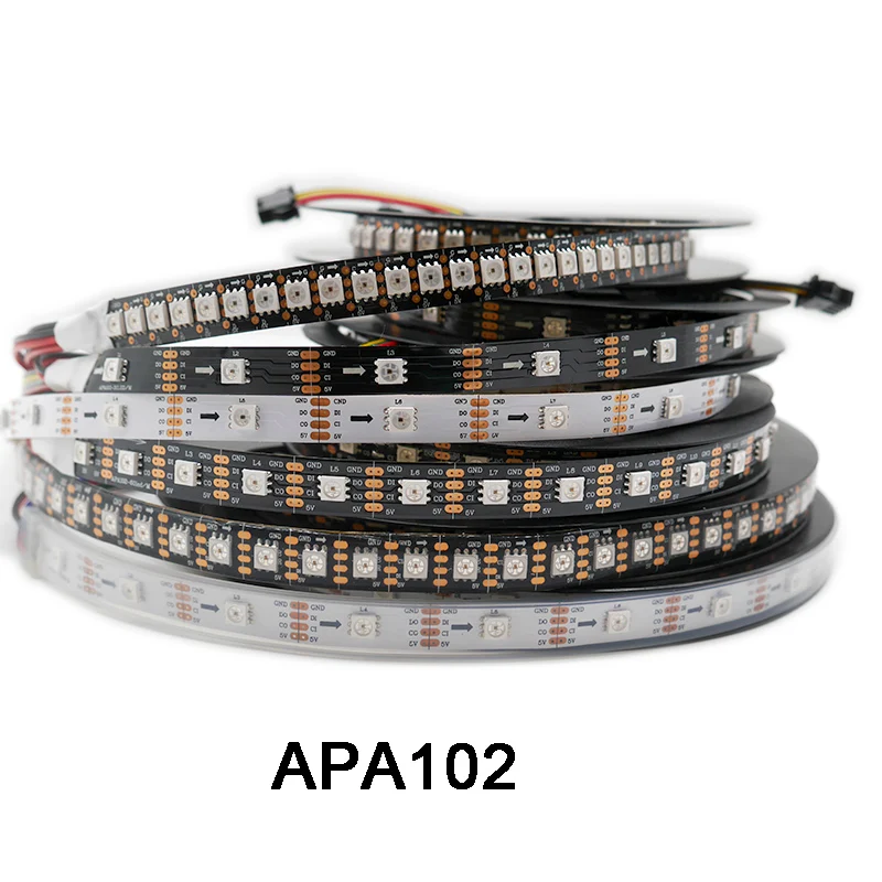 1m/3m/5m APA102 Smart led pixel strip 30/60/144 leds/pixels/m,IP30/IP65/IP67 DATA and CLOCK seperately DC5V