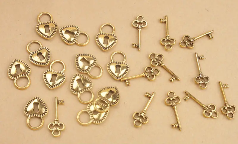 30 комплектов старинного стиля металлический ключ сердце замок Подвески|lock