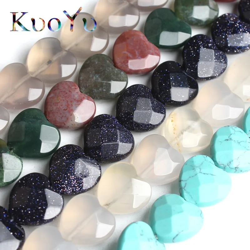 

Natural Turquoises Quartz Agates Stone Beads Heart Shape Loose Spacer Bead For Jewelry Making DIY Bracelet Necklace 7.5" 10mm