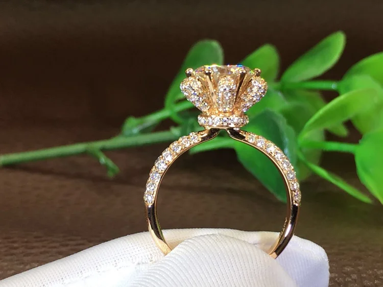 2 карат 18K розовое золото Moissanite бриллиантовое кольцо роза цветок Роскошная корона