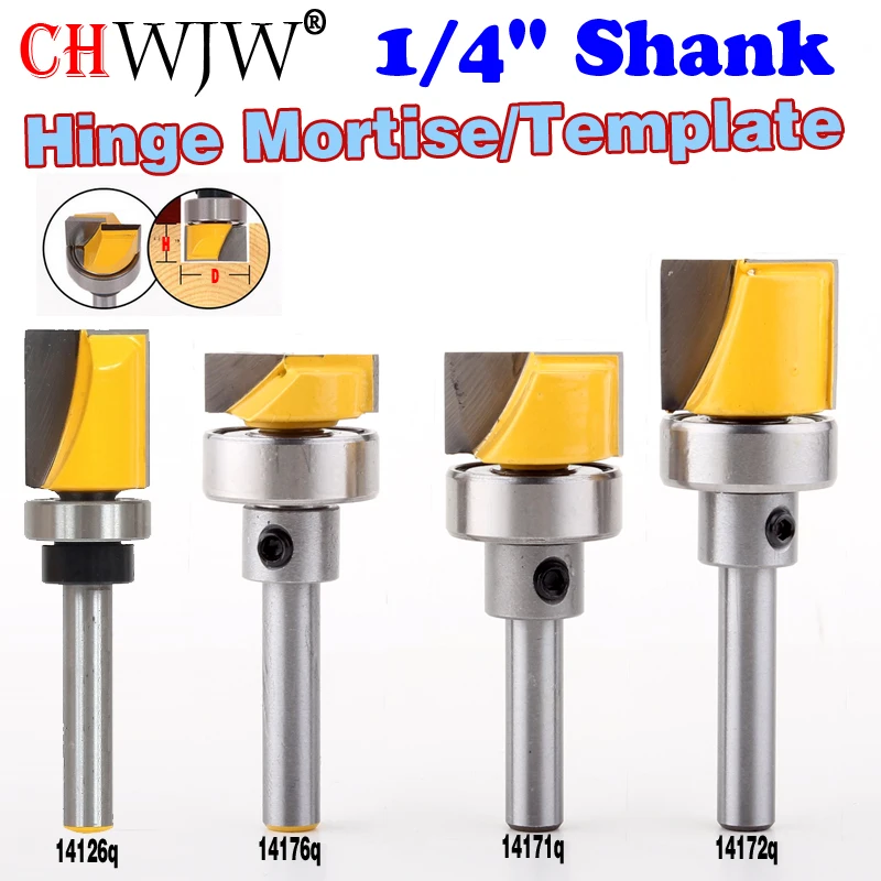 1PC Hinge Mortise/Template Router Bit with Shank Bearing Bottom Cleaning Straight end mill trimmer cleaning flush trim