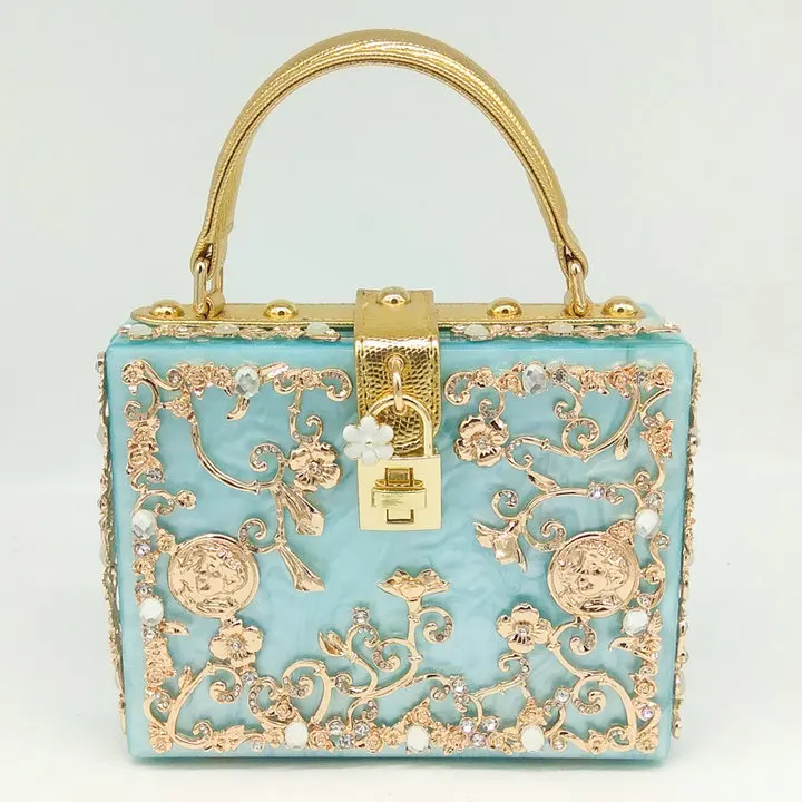 Blue Handbag Boutique De FGG модная женская черная акриловая сумка через плечо с цветком из кристаллов, сумка через плечо, вечерняя сумка-клатч - Цвет: Blue Handbag