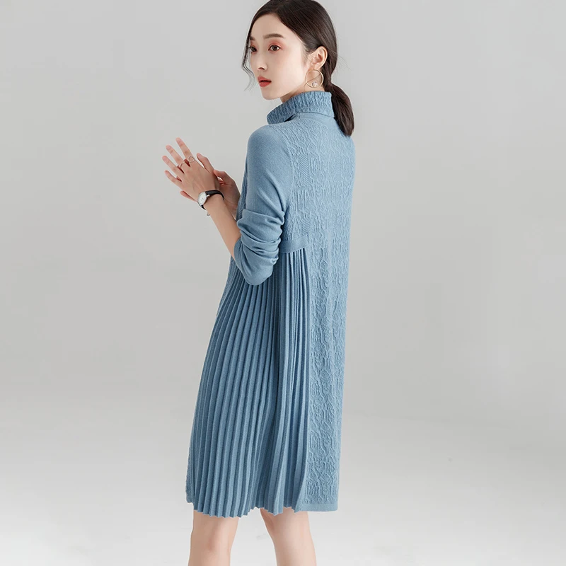 Long Back High-necked Pullover Sweater Dress Autumn Winter Thick Warm Sleeve Solid Wool Loose LJ1014 | Женская одежда