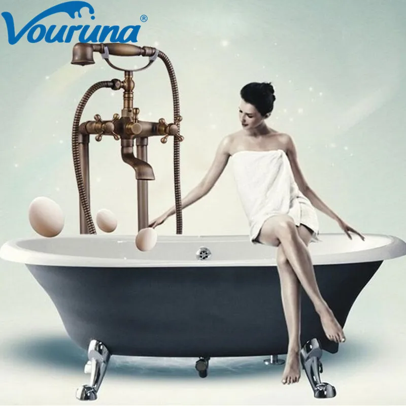 Роскошный античный латунный напольный смеситель VOURUNA для ванны свободное