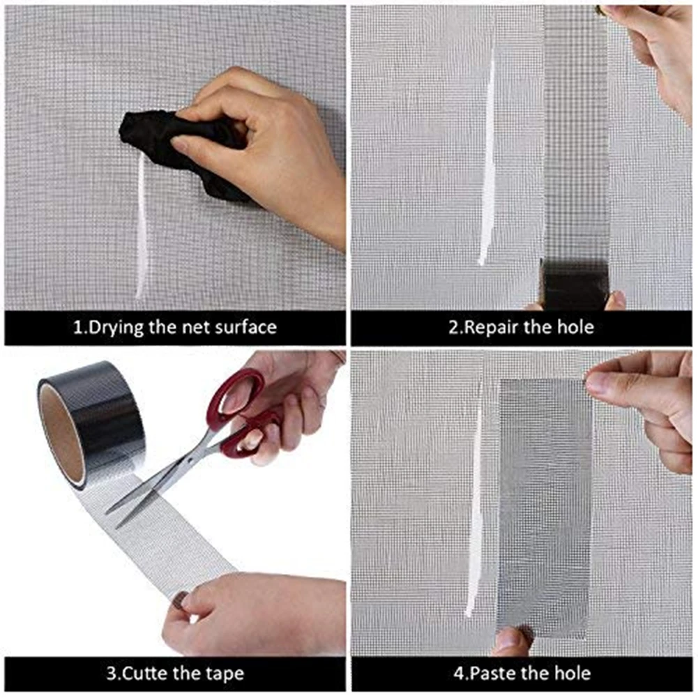 1 Roll Tape Black Universal Strong Adhesive Easy Apply Repair Covering Mesh Sticky Fiberglass Patch Window Screen Durable | Обустройство