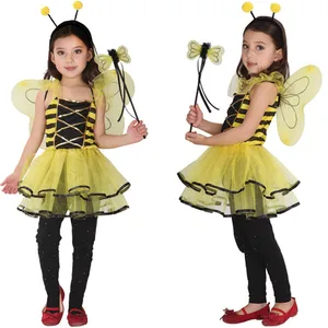 Girls  butterfly Dress with Wing Tulle Baby Girl Birthday Party Dress Kids Halloween Tutu  Dress Girls bee Costume Anime