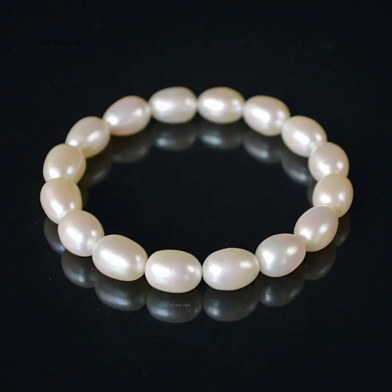 Пресноводный Культивированный жемчужный браслет 100% Аутентичный овальный белый