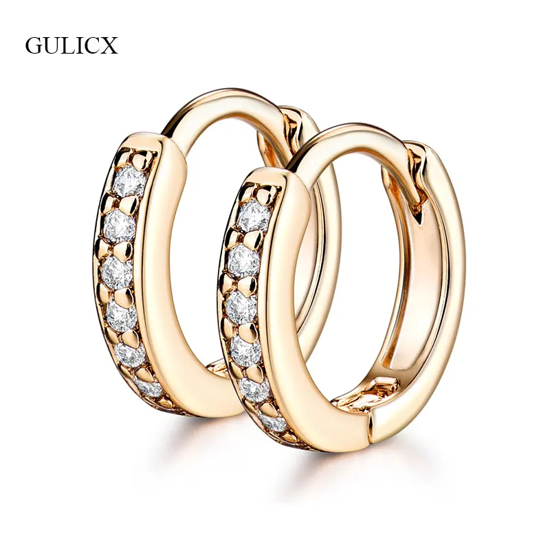 Женские серьги GULICX золотого цвета с белым кристаллом и фианитом E128|circle earrings|earing