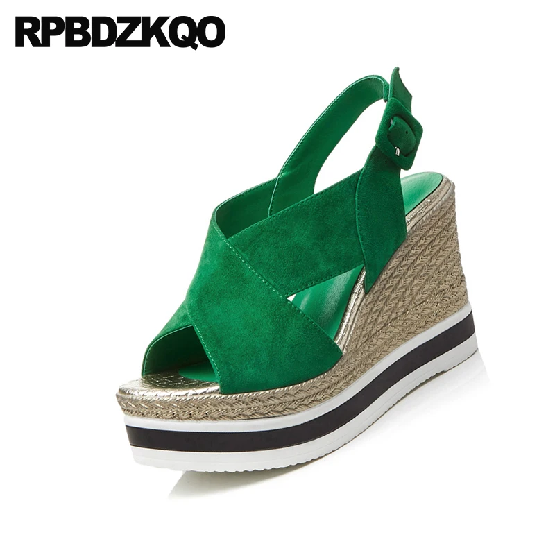 женщины веревка обувь 2018 роскошь Slingback зеленый насосы дизайнер ремень Настоящая