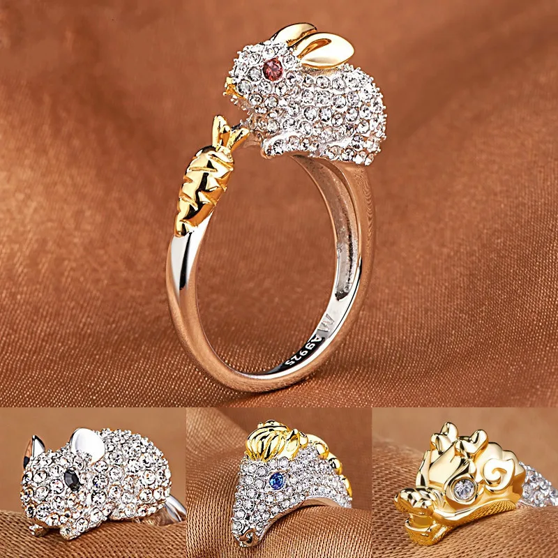 

Chinese Zodiac ring female index finger opening silver color animal finger ring