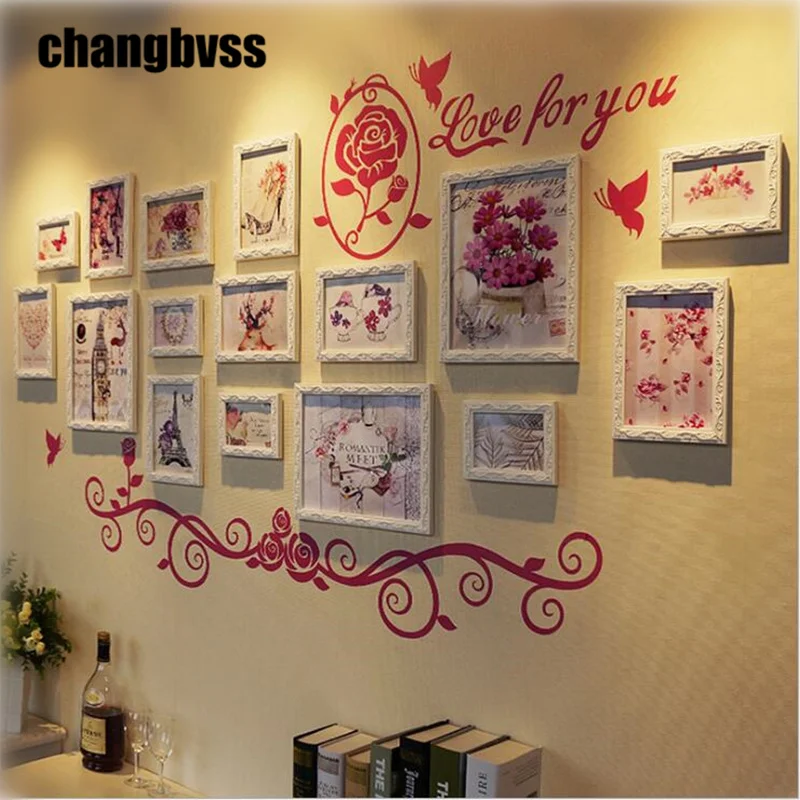 16 шт./компл. настенная фоторамка в виде роз для домашнего декора деревянная