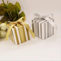 100pcs creative square striped gold silver wedding favors candy boxes gifts chocolate box paper box giveaways box