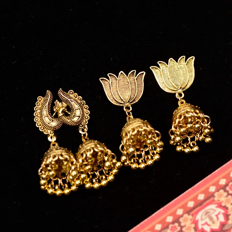 DOUVEI этнические золотые серьги Jhumka Jhumki Висячие для женщин в стиле бохо