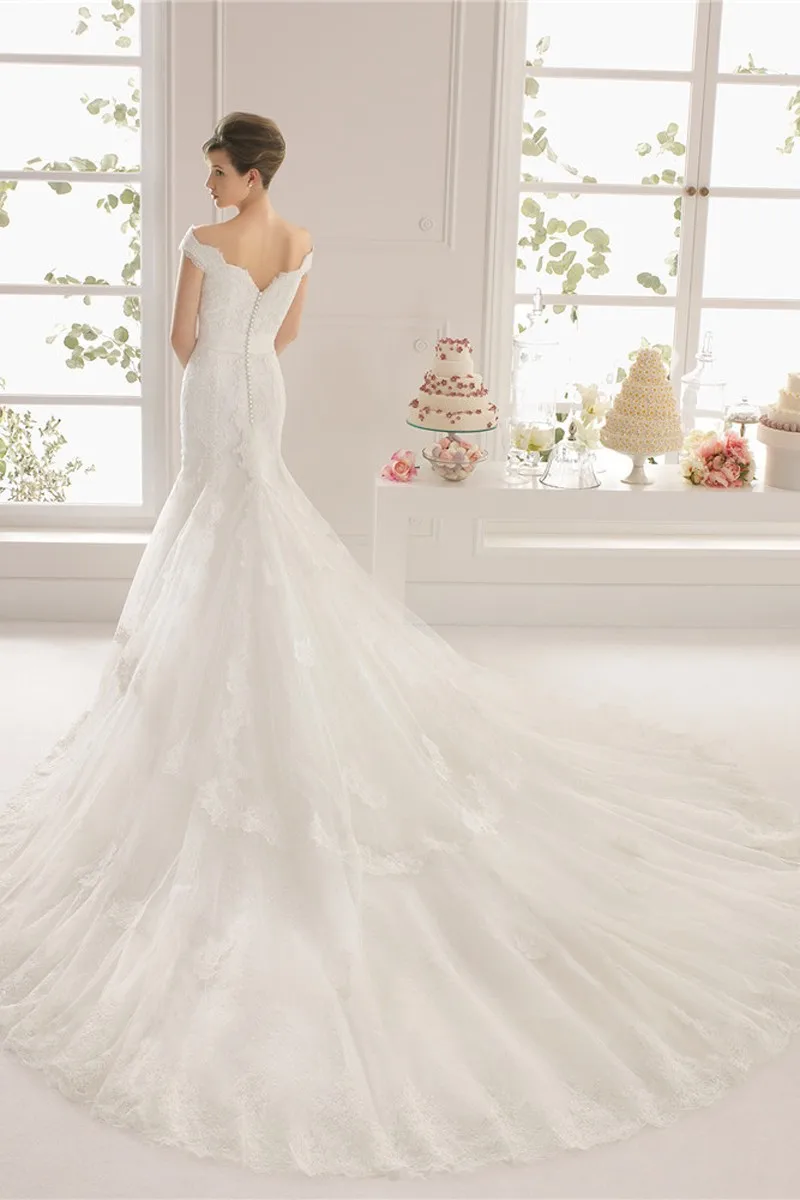 Romantic White Ivory Lace Mermaid Sexy Off Shoulder Wedding Dress Vestidos De Noiva Long Bridal Gowns with Train Appliques | Свадьбы и