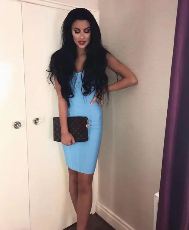 Летнее платье Для женщин Sexy Light Blue Бандажное платье Для женщин Элегантный мини знаменитости платье Vestido de fiesta
