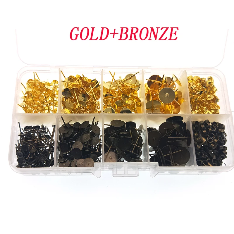 

1Box/Set Head Pin Needles,Blank Earring Stud Posts Pins Base with Earring Stopper for DIY Ear Trays Jewelry Making Accessories