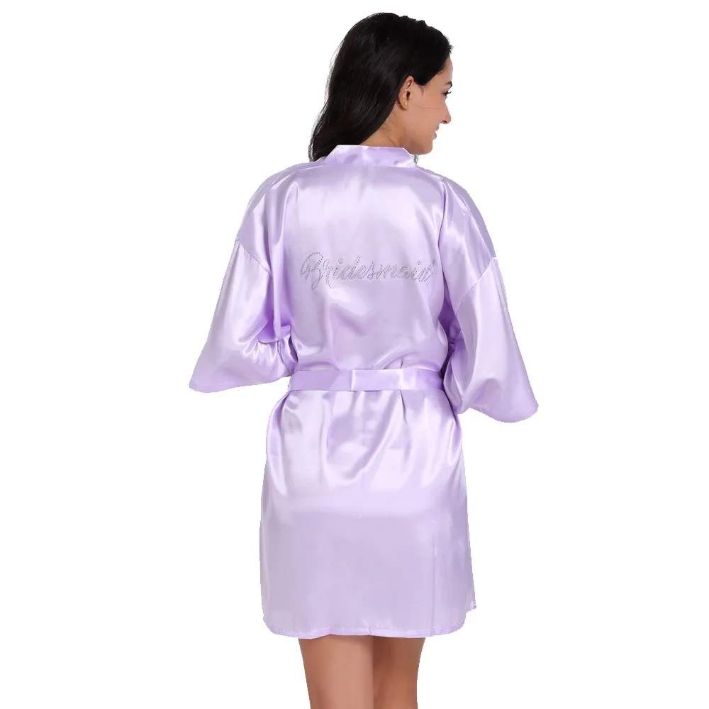 lavender Bridesmaid RB87 Летняя короткая атласная буква из стразов Свадебные платья подружки невесты и подружки невесты, халаты для сна ночная рубашка Свадебный Халат - Цвет: lavender Bridesmaid