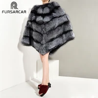 fursarcar winter new real silver fox fur cape women thick warm luxury fur wrap fashion shawl female fox fur poncho o neck