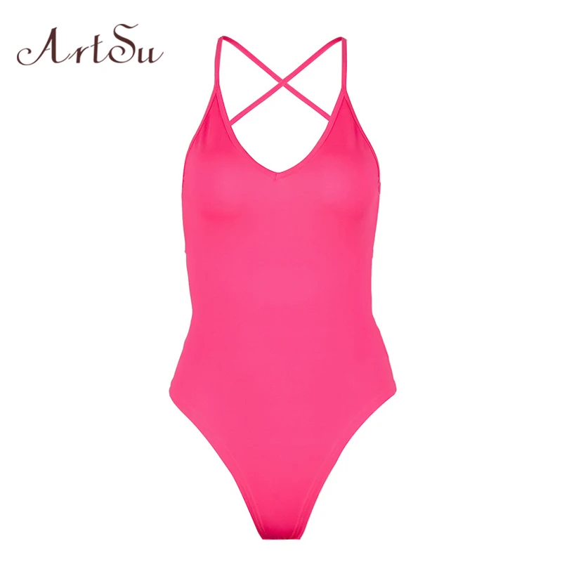 ArtSu женское сексуальное боди уличная мода v-образный вырез ремень крест открытая