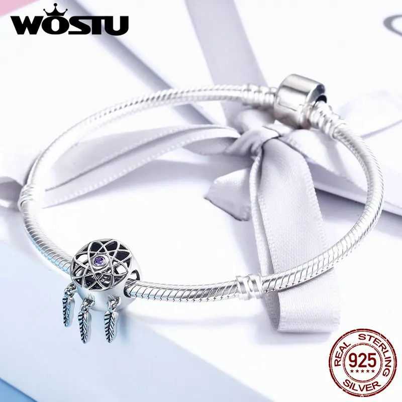 Браслет WOSTU CQC330 из 100% стерлингового серебра 925 пробы с бусинами в виде Ловца снов |