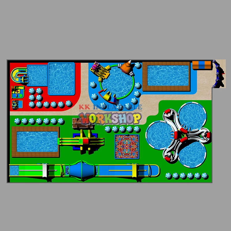 Goedkoop Outdoor Waterpark Projecten Apparatuur, Frame Zwembad Water Park Met Opblaasbare Glijbaan Op Het Land