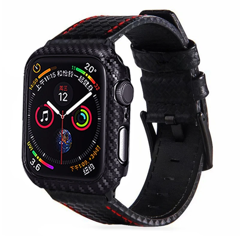 Кожаный ремешок Laforuta для Apple Watch 44мм 40мм из углеродного волокна Ремешок iWatch 44мм 40мм+ чехол для ПК iWatch для часов серии 5/4/3/2