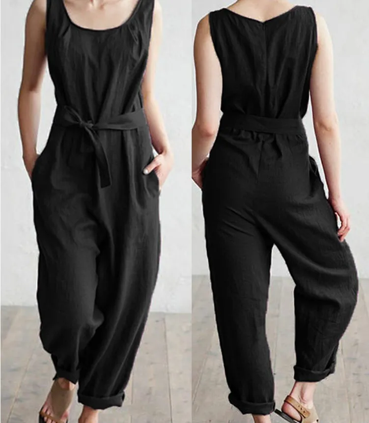 Для женщин без рукавов комбинезон Длинные Комбинезоны для Playsuits Хлопок Плюс