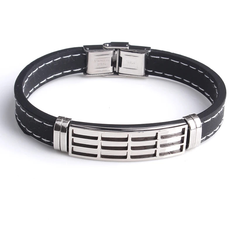 

silver color grid Silicone 316L Stainless Steel bracelets for men