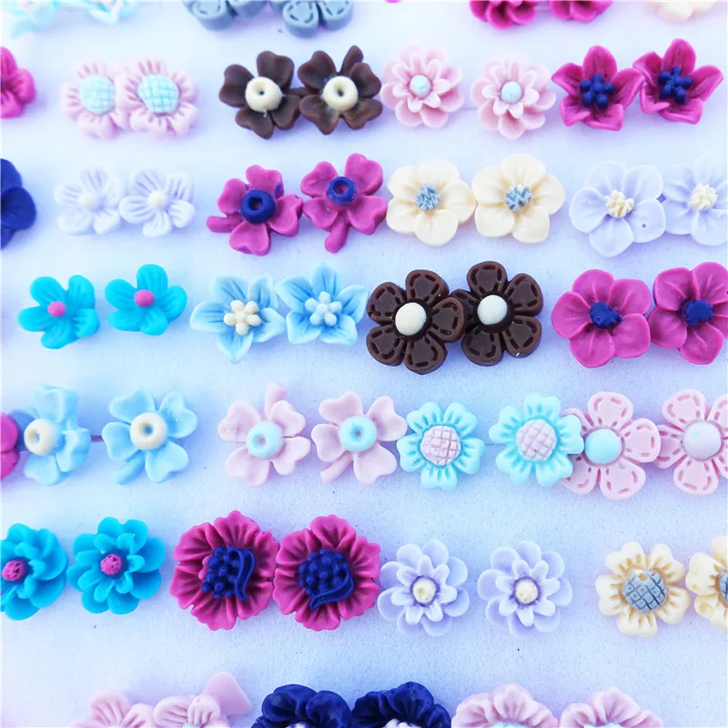 Серьги гвоздики пластиковые в квадратной коробке 12 пар/партия|flower stud earrings|earrings for