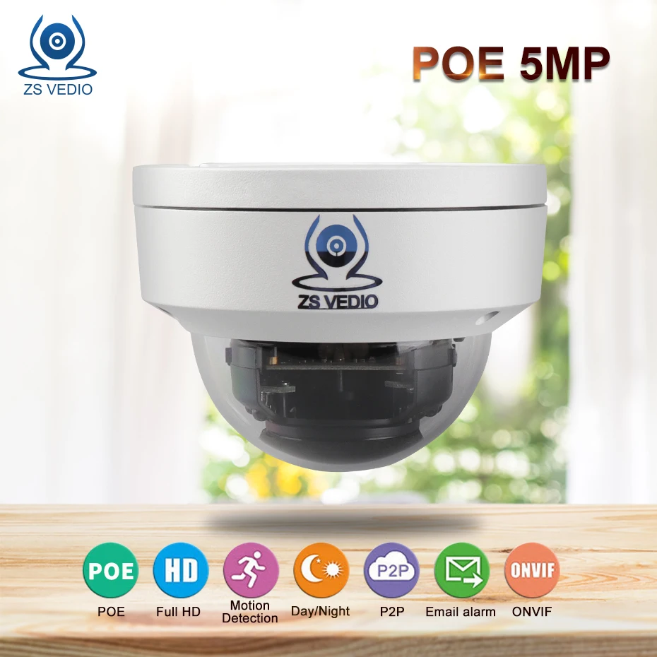 ZSVEDIO камеры наблюдения ip камера POE 5MP видео запись Full HD аудио купольный зум сеть