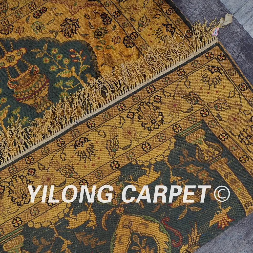 YILONG 2 5 'x 4' старинный шелковый ковер ручной работы золотой и синий турецкий