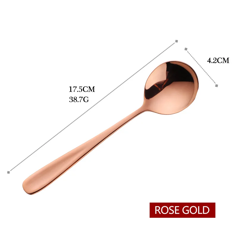Rose gold 1pc 1 шт. ложка для супа из нержавеющей стали, десертная ложка, цветная круглая ложка для мороженого, десерта, Рисового салата, столовая посуда - Цвет: Rose gold 1pc