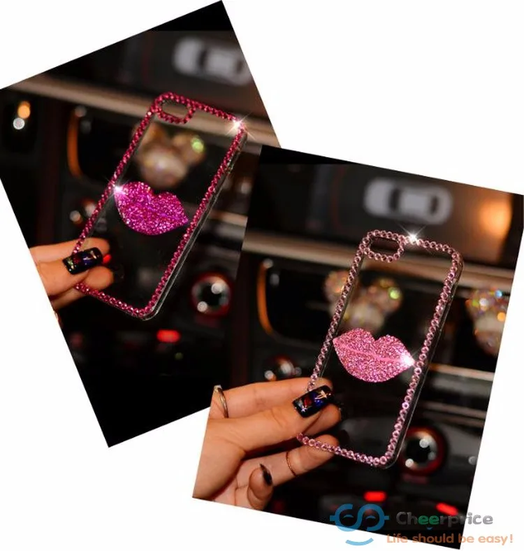 Капа Fundas Coque чехол для iPhone X 8 плюс 6 S 7 5 5S SE 5C 4S 4 Bling Diamond губ Plus plus |