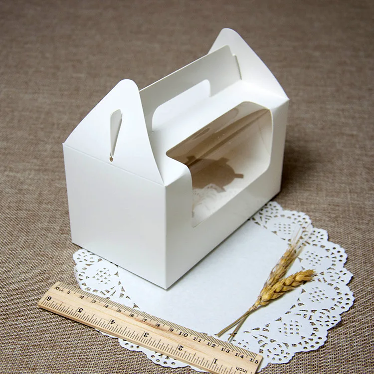 

200pcs Wholesale and retail Paper 2 Cupcake box with pvc window White Tow Muffin Box with Window with handle