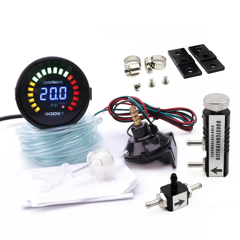 Black controller Dynoracing " 52 мм Автомобильный цифровой 20 светодиодный Turbo Boost Gauge-15-45PSI+ Регулируемый контроллер Turbo Boost Kit 1-30 PSI в салоне - Цвет: Black controller