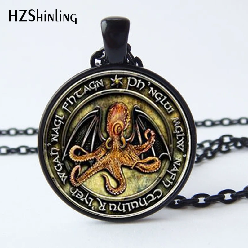 Колье Lovecraft Cthulhu R'lyeh ювелирное изделие из стекла кабошон с фото подвеской HZ1|cabochon