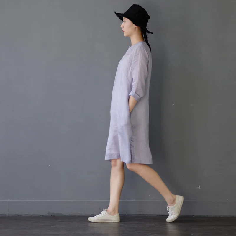 SCUWLINEN, vestidos, летнее платье, винтажное, однотонное, три четверти, ручная работа, на кнопках, платье из рами, короткое, повседневное, платье S304
