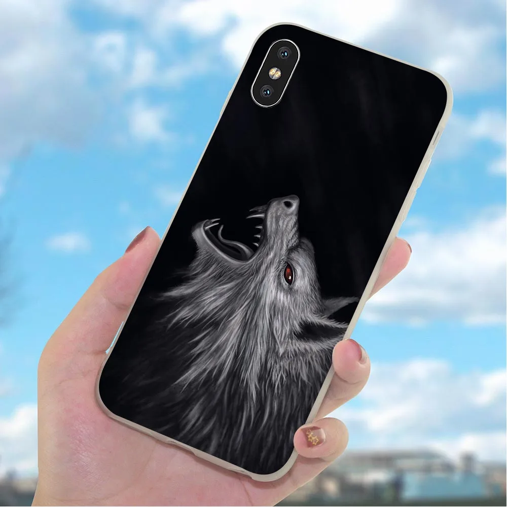 Мягкий Ультратонкий чехол из ТПУ с волком для телефона iPhone 5 XR X 7 8 Plus 6 6S SE Xs Max чехлы