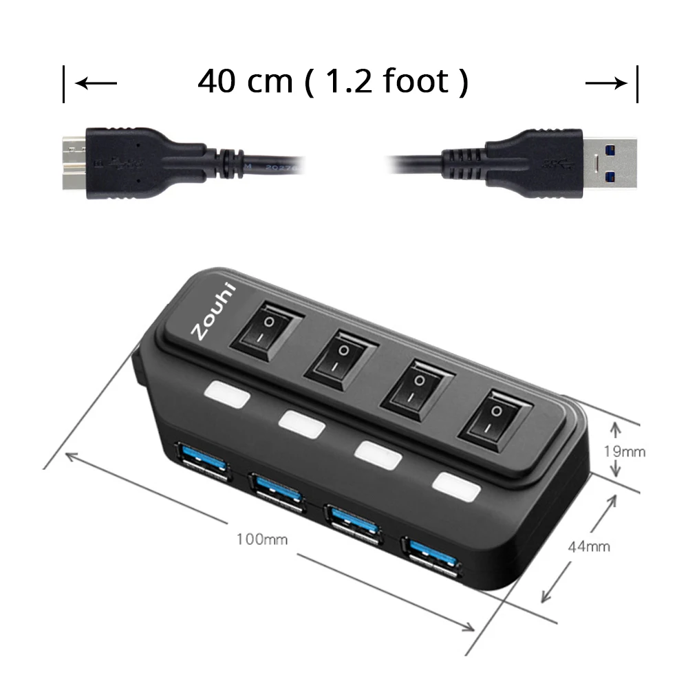 High Speed 5Gbps 4 Port USB 3.0 Hub With Switch Extension Splitter For Computer PC Laptop Desktop Sync Data Charge Adapter | Компьютеры и