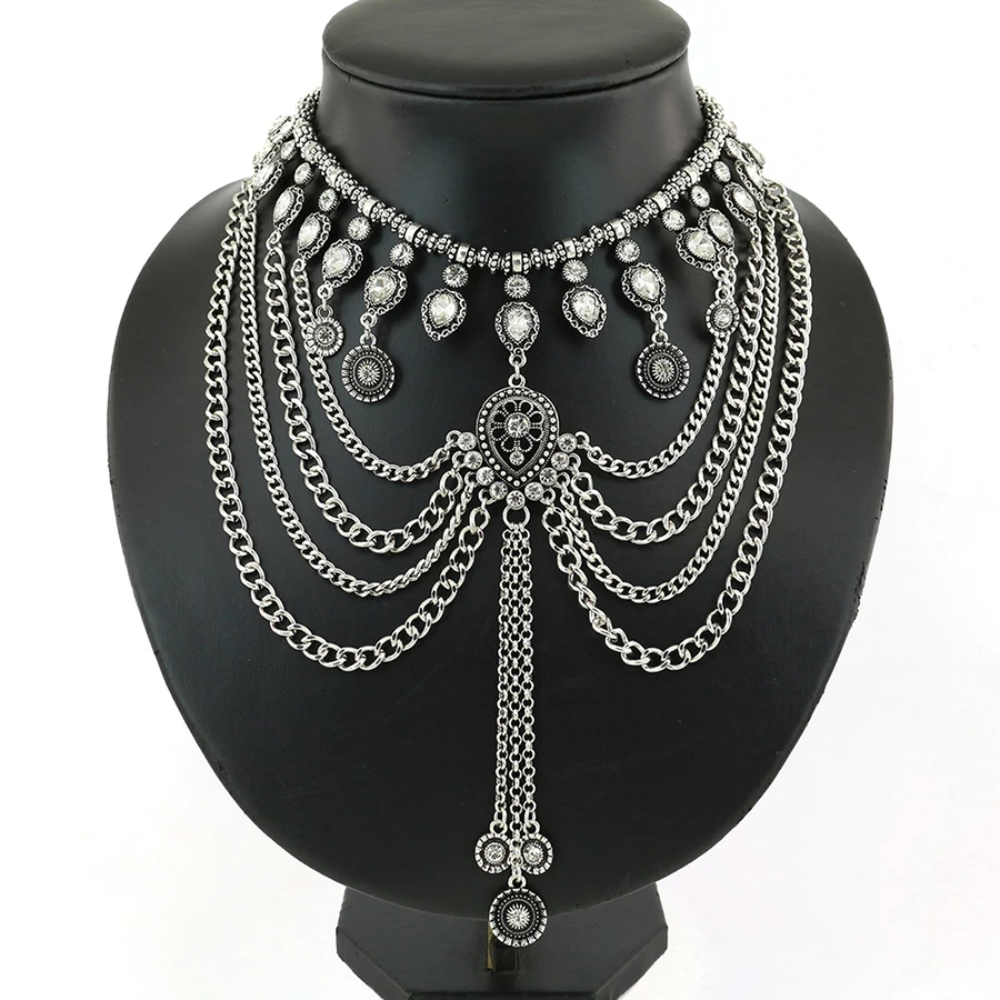 Vintage tassel shape large Crystal glass drops Necklaces &amp Pendants Bohemia style ancient ways maxi necklace jewelry statement |