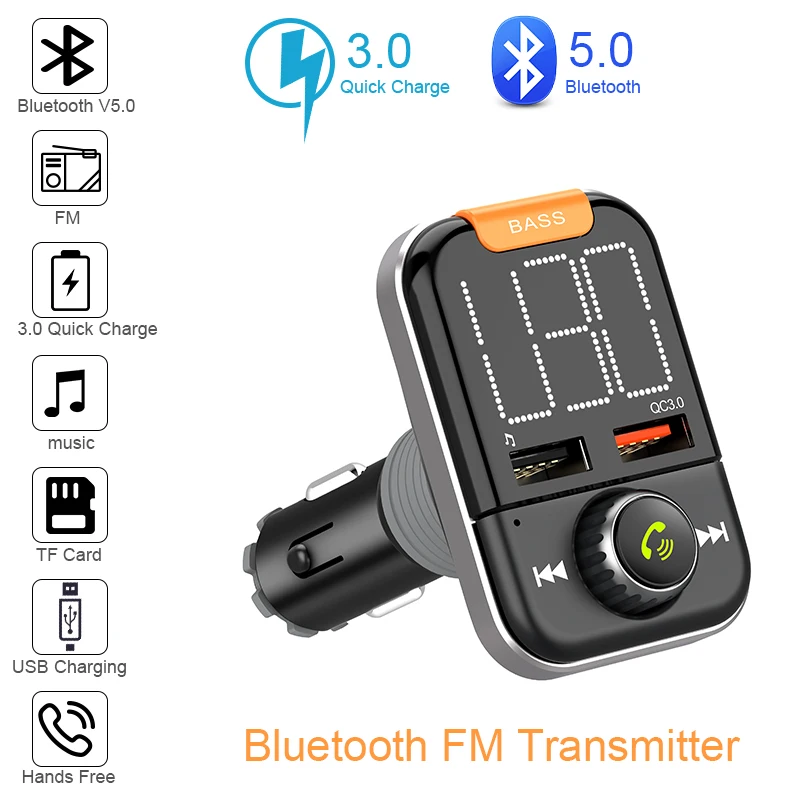 Bluetooth 5 0 Бас Звук FM передатчик для автомобиля беспроводной радио A2DP адаптер с