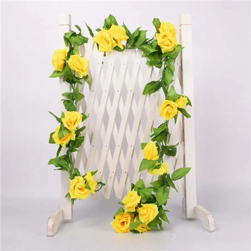 9pcs Yellow 1 шт. шелковые розы плюща лоза с зелеными листьями для дома Свадебные украшения поддельные листья diy Висячие гирлянды искусственные цветы - Цвет: 9pcs Yellow