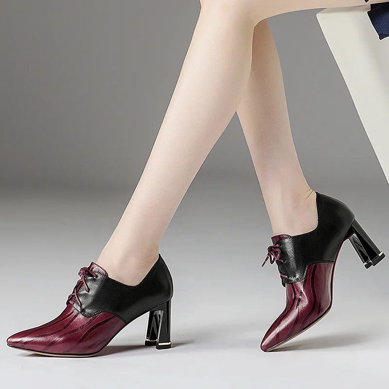 

2019 Famous brand natural top layer cowhide with women's single shoes fashion pointed with high heel leather shoes women