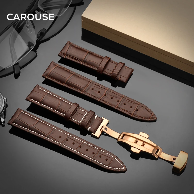 

Carouse Watchband 18mm 19mm 20mm 21mm 22mm 24mm Calf Leather Watch Band Butterfly Buckle Strap Bracelet Accessories Wristbands
