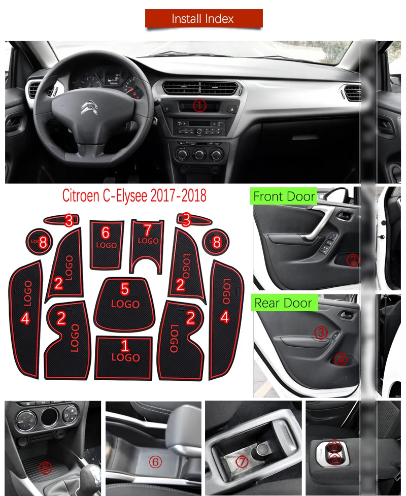 Противоскользящий резиновый коврик для ворот Citroen C-Elysee 2017 2018 C Elysee CElysee аксессуары