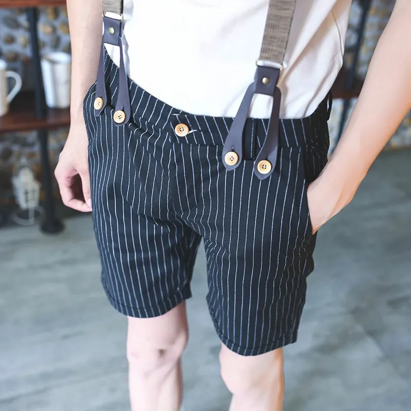 

New Fashion Mens British Suspender Trousers For Man Slim Fit Striped Plaids Casual Shorts Pirate Shorts Size 27-36 Free Shipping