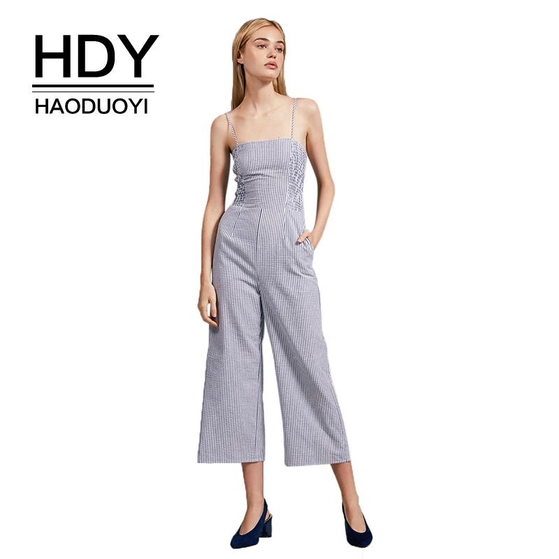 Комбинезон HDY Haoduoyi модный в полоску на бретельках с открытой спинкой драпировкой