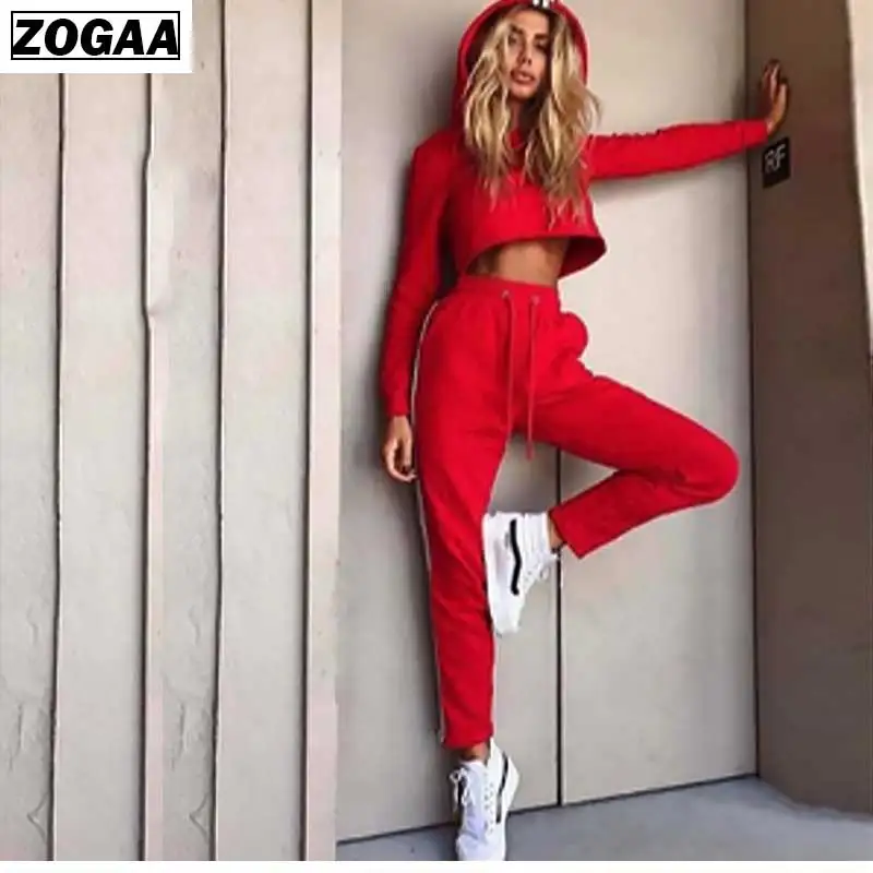 Женский спортивный костюм ZOGAA сексуальный комплект из двух предметов топ и штаны