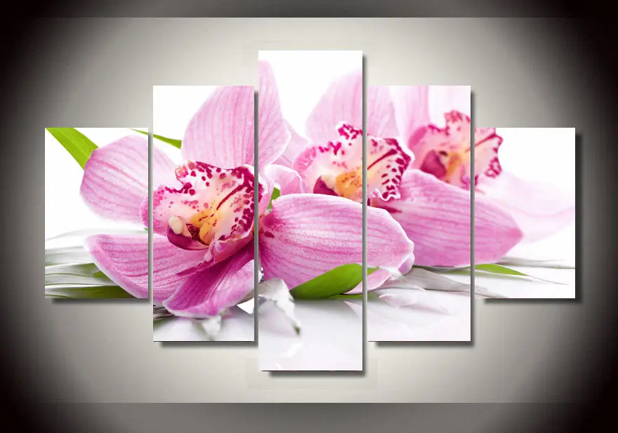 

5 Pieces Pink Orchid Flowers Canvas Painting Printed Group Painting Room Decor Print Poster For Home Decoration Unframed